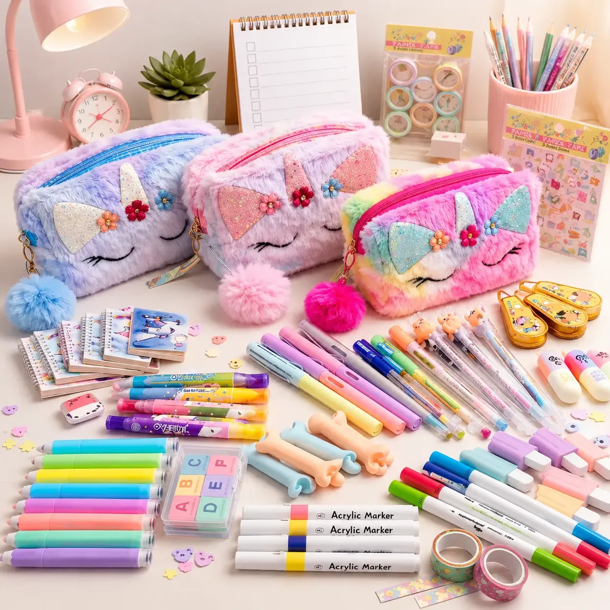 Kit Caixa Papelaria Fofa Kawaii 15 Itens Presente Criativos